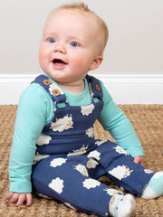 Kite - Baby organic sheepy clouds dungarees navy blue - Adjustable straps with coconut buttons