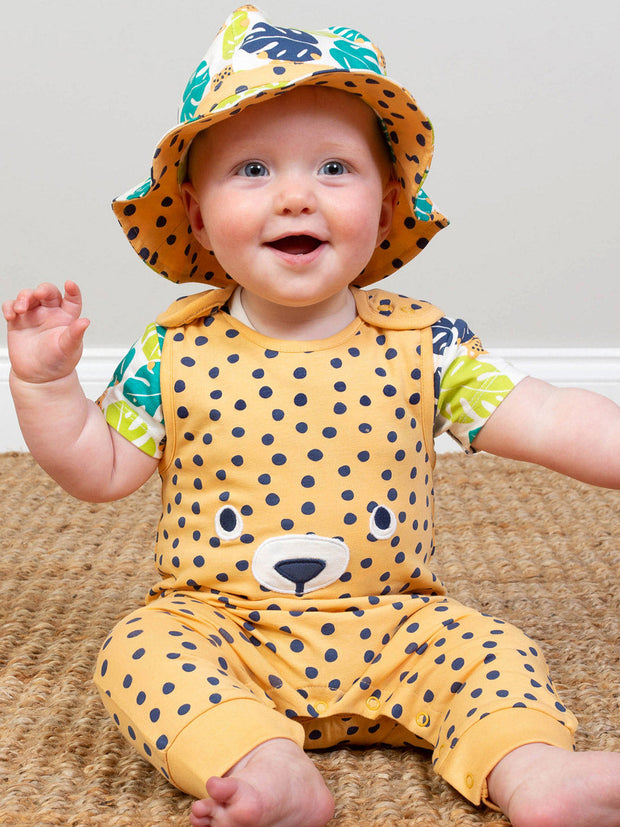 Kite - Baby organic spotty cub dungarees yellow - Appliqué design - Popper openings