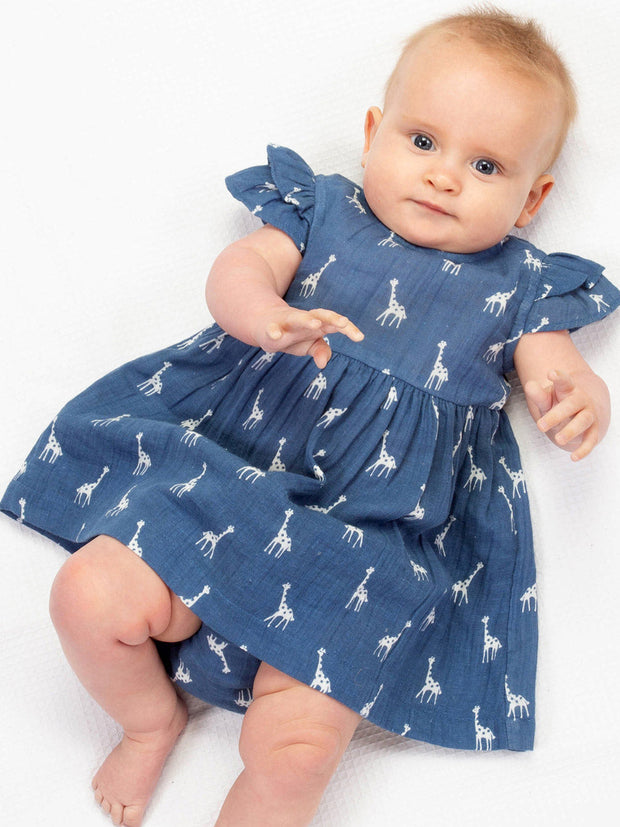 Kite - Baby Girls organic giraffy dress and pants navy blue